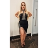 Vestido Midi Preto Bordado Franjas AV