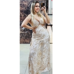 Vestido Longo Nude Renda MB