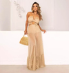 Vestido Longo Nude Brilho LD