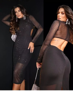 Vestido Midi Preto Manga Termo VL na internet