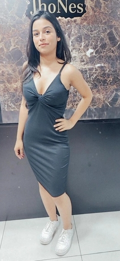 Vestido Midi Preto Canelado