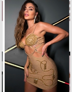 Vestido Dourado Bordado MB na internet