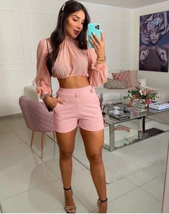 Conjunto curto rosa cropped tulê (TAM U) LD