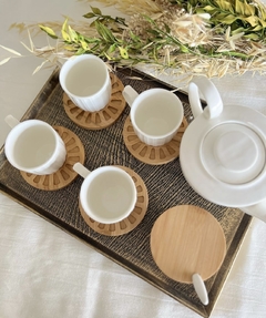 POCILLOS PORCELANA C/PLATO BAMBOO SETX4 - comprar online