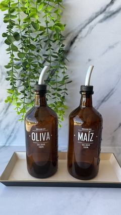 SET ACEITERA VIDRIO AMBAR OLIVA-MAIZ