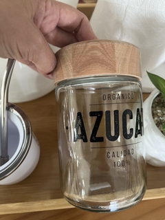 FRASCOS DE YERBA Y AZUCAR C/TAPA DE MADERA - Regalería GiCe