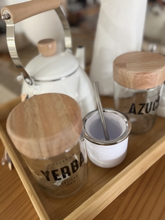 Imagen de FRASCOS DE YERBA Y AZUCAR C/TAPA DE MADERA