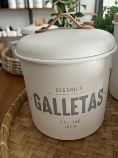 TARRO GALLETAS 2.6LTS. BLANCO C/MANIJA CUERO