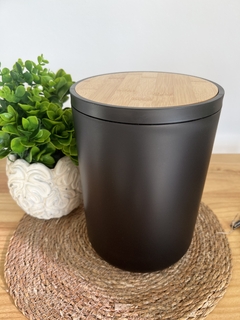 CESTO BASURA C/TAPA BAMBOO NEGRO