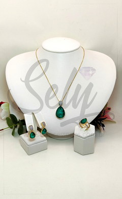 Conjunto Folheado a Ouro com Esmeralda - comprar online