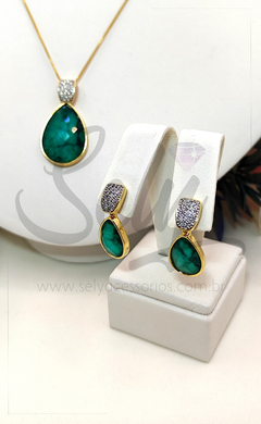 Conjunto Folheado a Ouro com Esmeralda - loja online