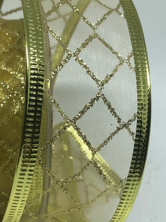Fita Natalina em voil dourado com glitter rolo c/ 9,14 metros - comprar online