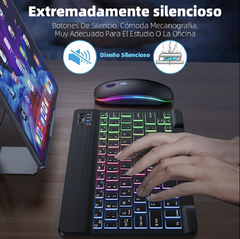 Imagen de Kit de Soporte, Teclado y Mouse Luminoso Inalámbrico Bluetooth para Ipad, Tablet, PC