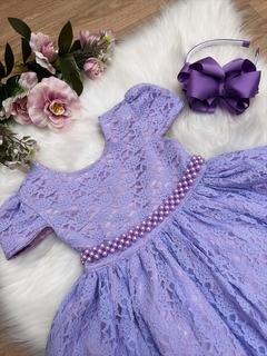 VESTIDO INFANTIL REALEZA LILÁS RENDA PÉROLAS PRINCESA LUXO