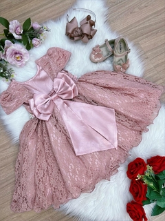 Vestido Infantil Vermelho Realeza Renda Princesa Luxo Festa - Rosa