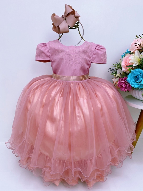 Vestido infantil Barbie Pink Babados Glitter Brilho luxo