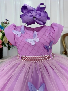 Vestido Infantil Princesa Sofia Lilás Aplique Pérolas Luxo