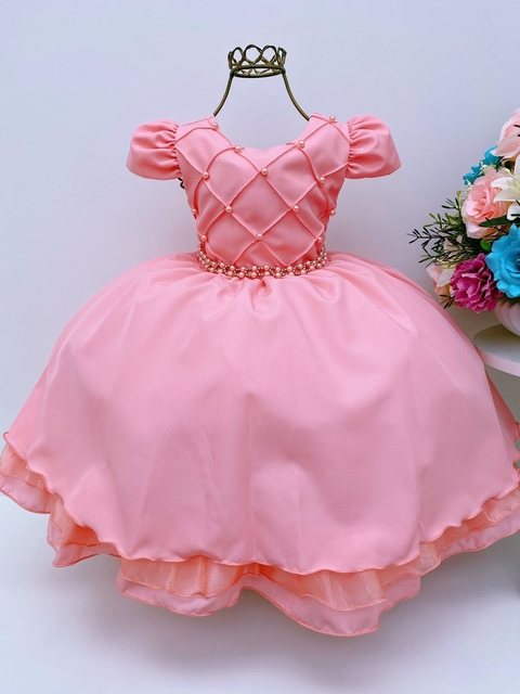 Vestido Infantil Barbie Rosa Chiclete Glitter e Estrelas - Fabuloso Ateliê