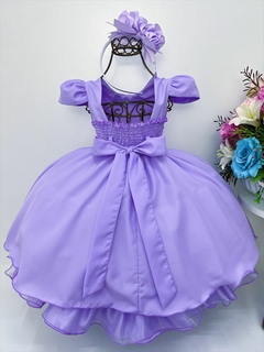 Vestido Infantil Princesa Sofia Lilás C/ Cinto De Pérolas