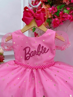 Vestido Infantil Barbie Rosa Pink Brilho Aniversário Temático