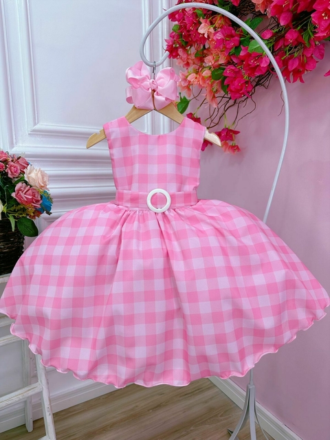 Vestido Infantil Barbie Filme Xadrez Rosa Brilho