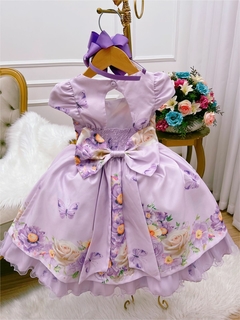 VESTIDO INFANTIL LILÁS C/ CINTO DE PÉROLAS CASAMENTO LUXO