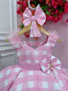 Vestido Barbie Filme xadrez branco e rosa com laço festa infantil  aniversário temático