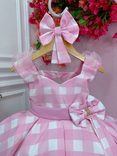 Vestido Infantil Princesa Barbie Rosa Com Aplique de Laço