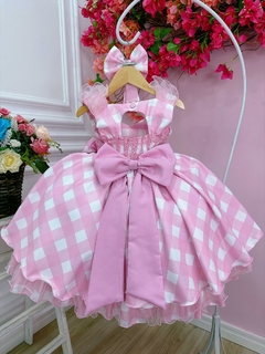 Vestido Tricoline Xadrez Rosa Barbie Core - - Amourele - Moda Infantil