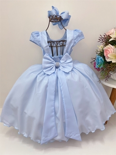 Vestido Infantil Frozen Azul C/ Cinto Pérolas Luxo Princesas