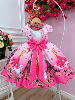 Vestido Infantil Barbie em Paris Rosa e Pink Cinto Pérolas - Fabuloso Ateliê