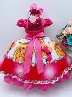 Vestido Infantil Barbie Rosa Luxuoso