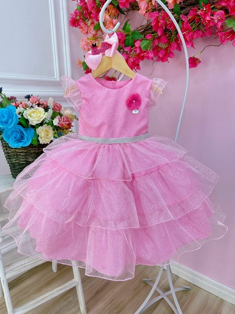 Vestido Infantil Barbie Azul Marinho Neon C/ Broche de Laço