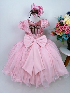 Vestido Infantil Rosa C/ Renda de Borboletas Dama Princesas