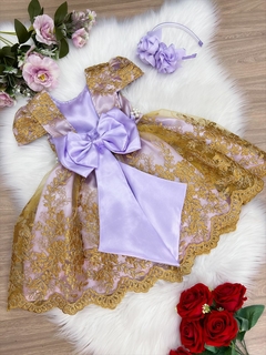 Vestido Infantil Rosa Dourado Realeza Princesa