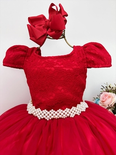 Vestido infantil Vermelho Daminha de Casamento Princesa - Vermelho