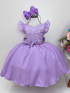 Vestido Infantil Rosa C/ Renda Strass e Pérolas Princesas