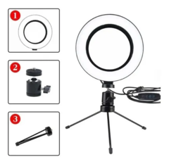 Ring Light Iluminador de Mesa Tripé USB 16 cm 3500k 5500k - comprar online