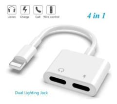 Adaptador Acezz 4 em 1 Lightning (IOS/Iphone) / Saída dupla Lightning :Áudio + Carregador