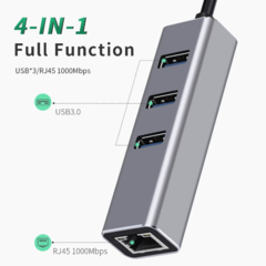 HUB USB 3.0 + Ethernet RJ45 Gigabit - comprar online