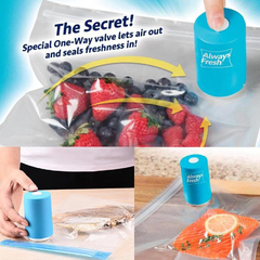 Mini Seladora Embalagem à Vácuo Portátil 6 Sacos Reutilizáveis Always Fresh - loja online