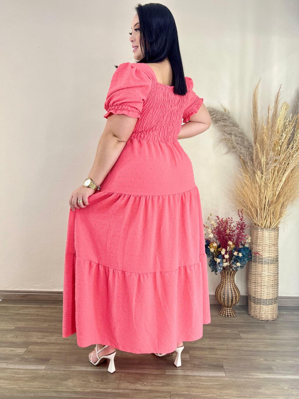 Vestido Longo Plus Size Manga Princesa Duna Pipoca Mavie