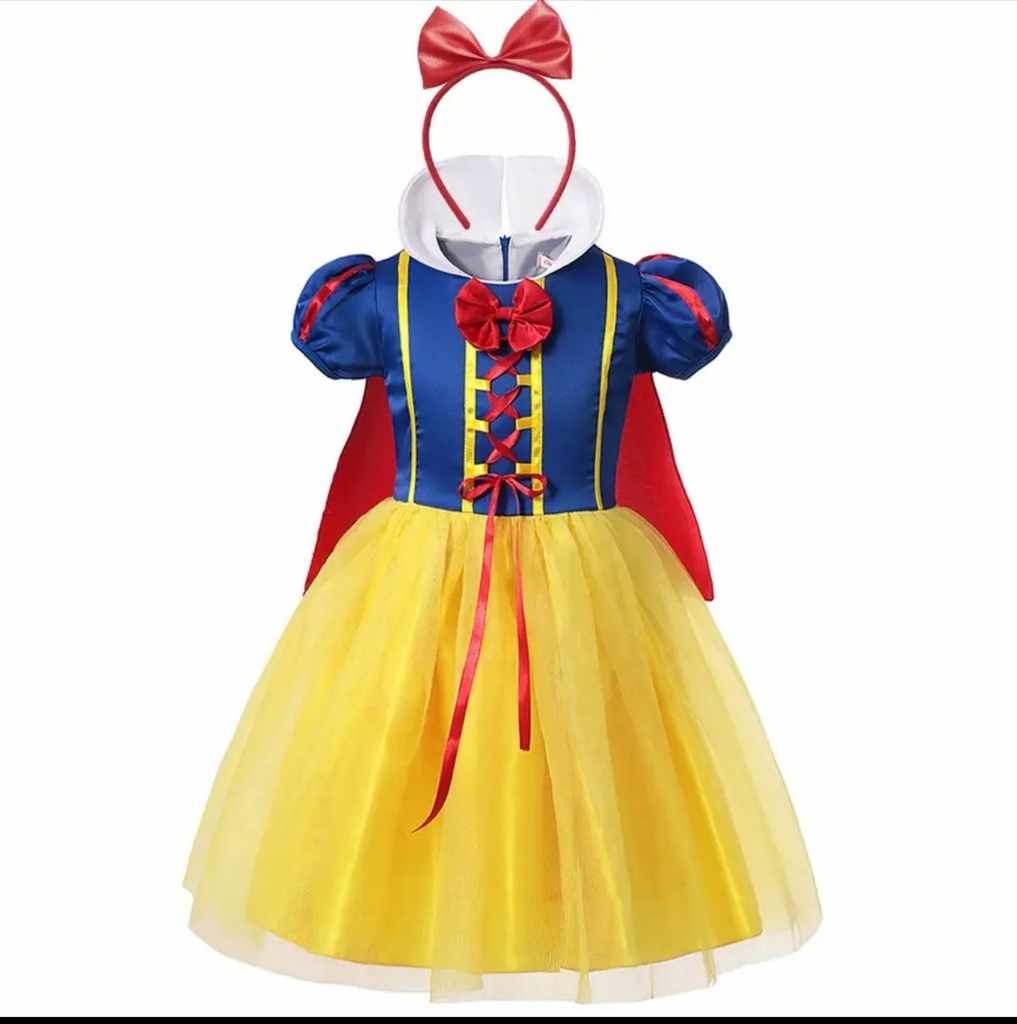 Vestido Infantil Fantasia Branca De Neve Disney Tam 6 a 12