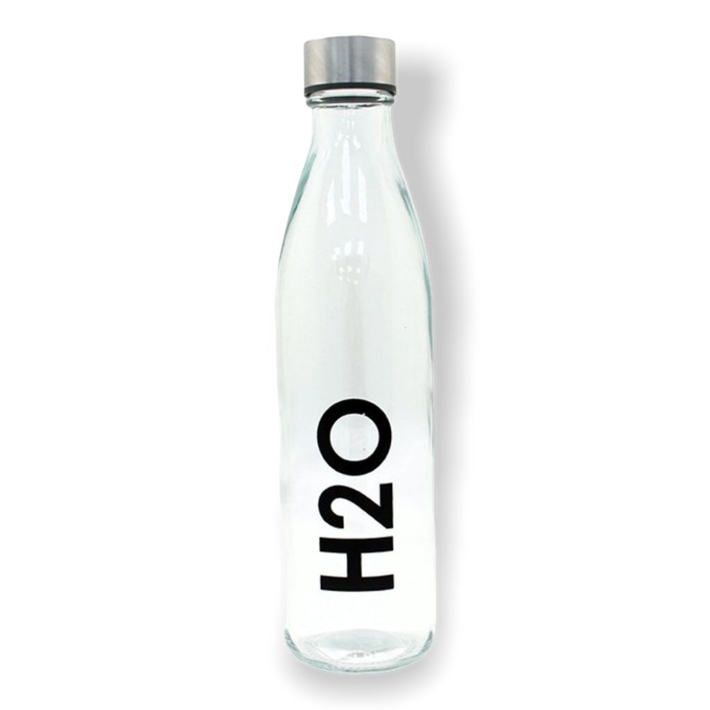 Botella de vidrio para agua con tapa