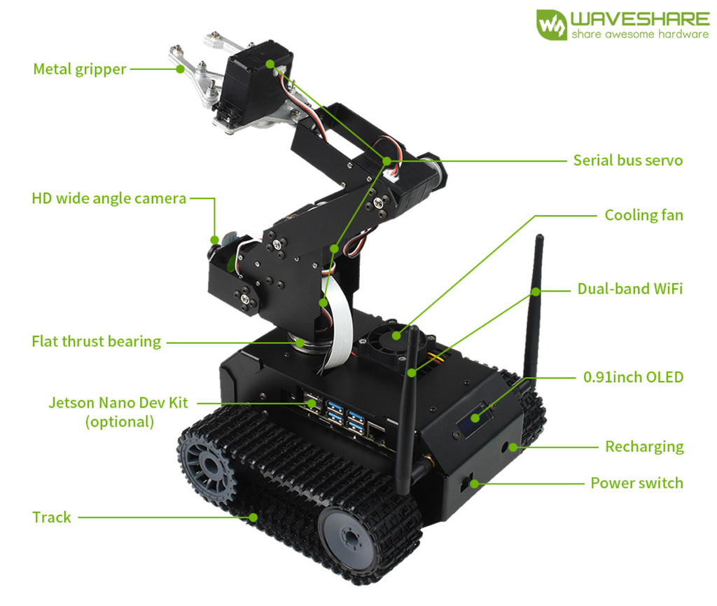 WaveShare JETANK AI Kit A, AI Tracked Mobile Robot, AI Vision Robot, NVIDIA Jetson Nano Developer Kit (B01) , Deep Learning, Autonomous Driving en internet