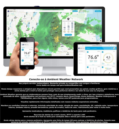 Ambient Weather Falcon Smart WiFi | Display Animado | Aspirada por Ventilador | Compatível com Alexa e Google | Internet Conectada - Loja do Jangão - InterBros