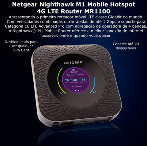 Netgear Nighthawk M1 MR1100 Gigabit Roteador Hotspot Móvel , Desbloqueado para todas as Operadoras , Conecta até 20 Dispositivos - buy online