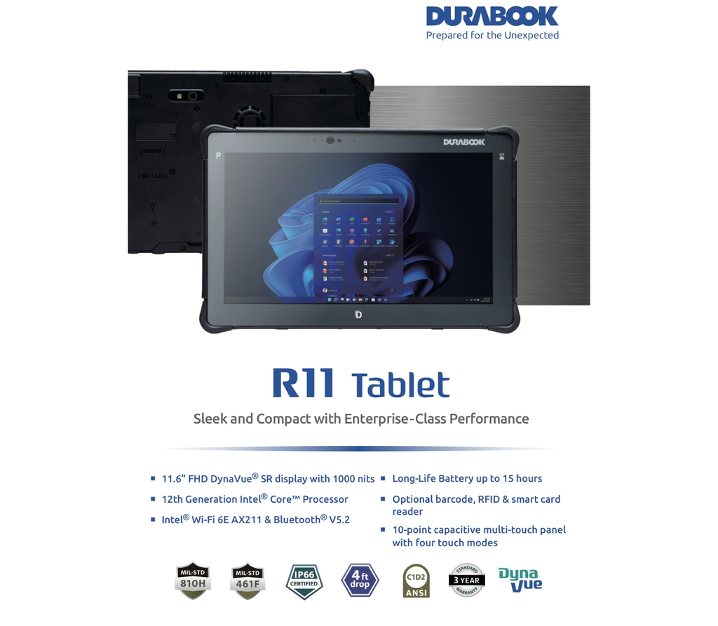 Durabook l R8 Rugged Tablet l Tablete Industrial Robusto l Elegante e Super Compacto l Formato de bolso l 8.0” (1280 x 800) LCD DynaVue® SR display com 800 nits l Personalizável l Projetado para os ambientes mais severos l Peça um orçamento - buy online