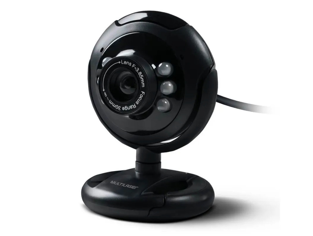 Multilaser Webcam Standard 480p 30Fps Led Noturno c/ Botão Snapshot Microfone Conexão Usb Preto - WC045