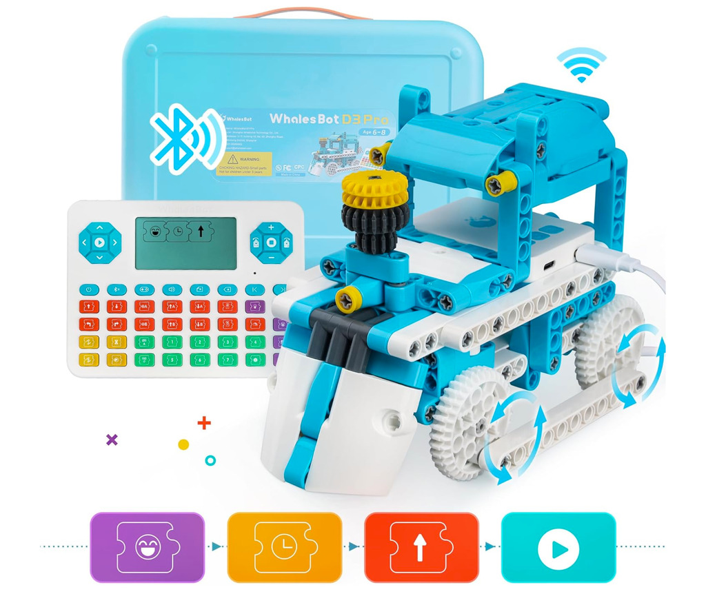 WhalesBot D3 Pro Coding Robot , Kit robótico STEM 12 em 1 para crianças de 6 a 8 anos | Aprendizagem de codificação sem tela com Coding Pad | Educação STEM precoce | Presente ideal para meninos e meninas